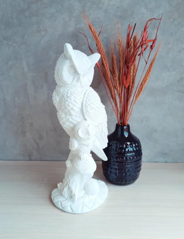Coruja de Gesso com Filhote 3d Decorativa  para Pintar - Imagem 2