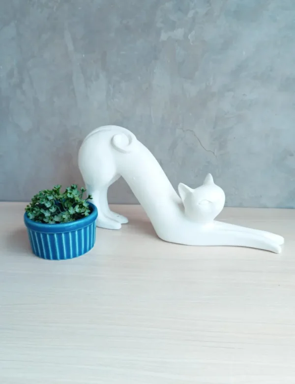 Estatueta Gato de Gesso Cru Alto relevo para Pintar - Elegância Felina em Uma Escultura Delicada! - Imagem 2