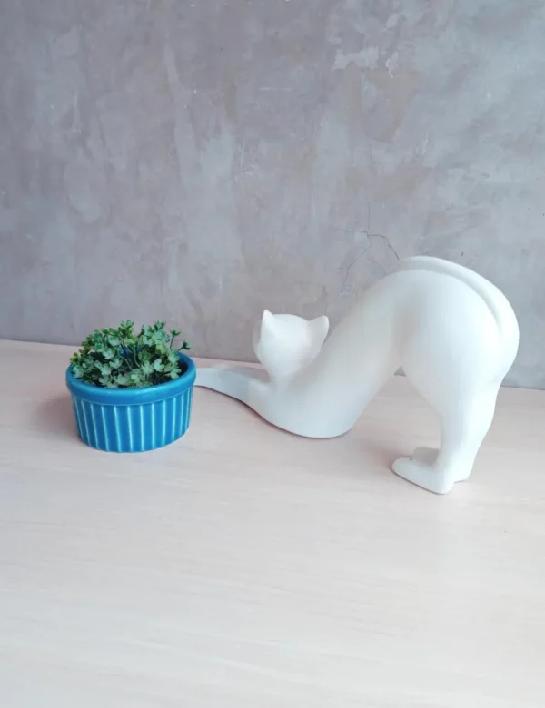 Estatueta Gato de Gesso Cru Alto relevo para Pintar - Elegância Felina em Uma Escultura Delicada! - Imagem 3