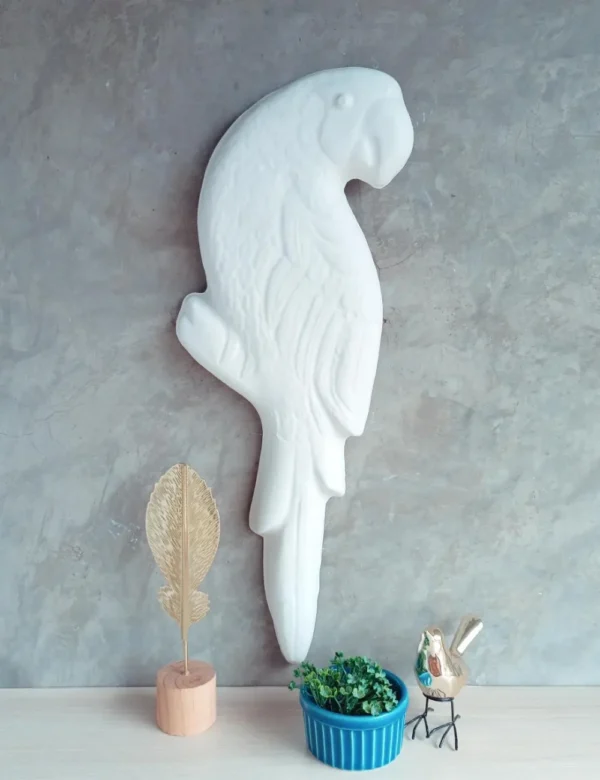 Arara de Gesso Cru 51cm Alto Relevo para Pintar - Imagem 2