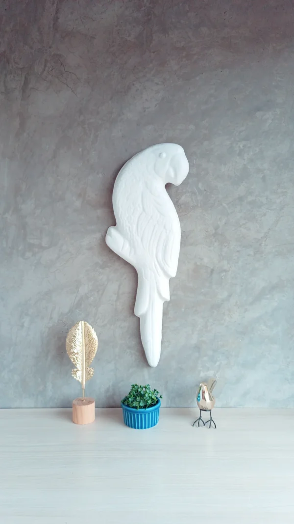 Arara de Gesso Cru 51cm Alto Relevo para Pintar
